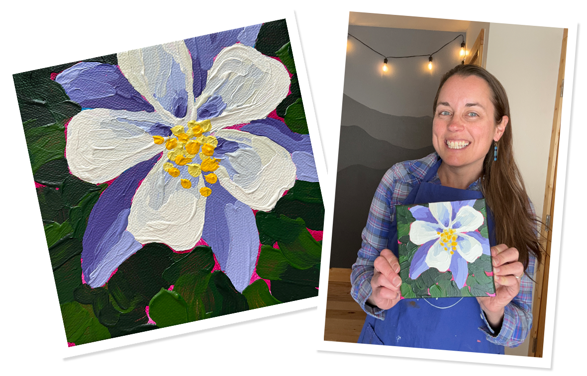 Photos of Columbine painting and Julia Baldwin Taylor