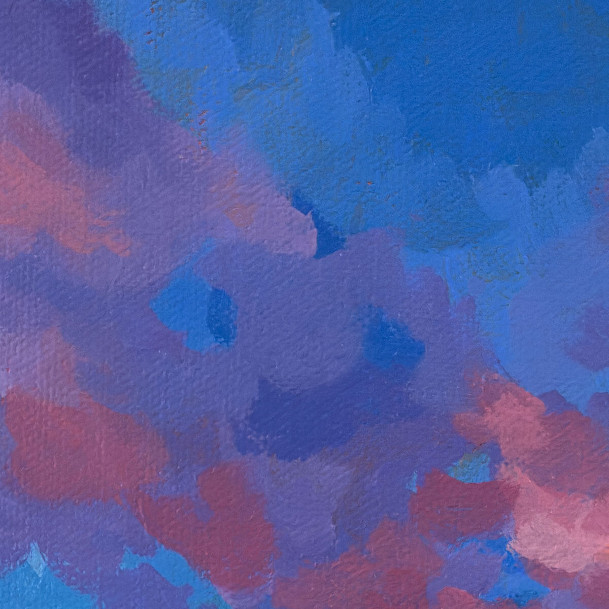 Detail of brushwork of painting of sunset